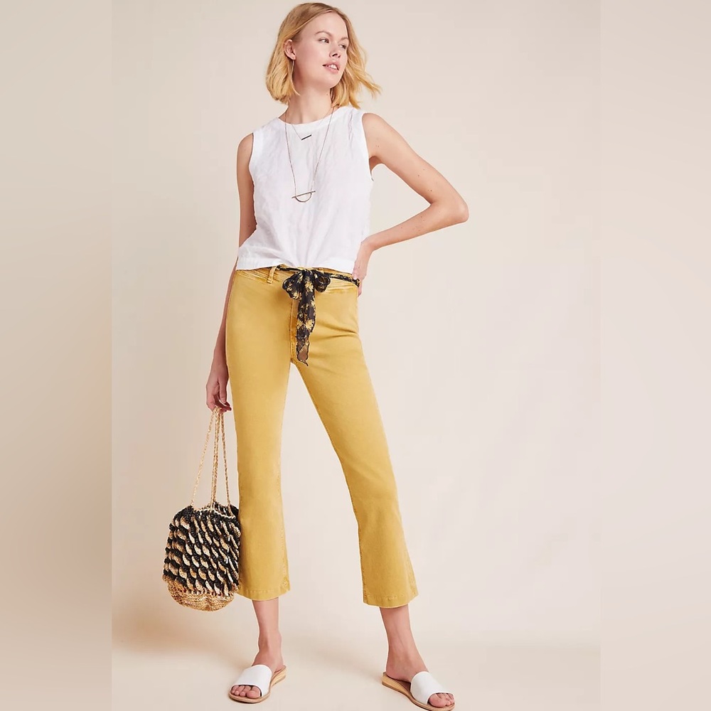 RARE Paige High-Rise Colette Cropped Flare Jeans Golden Yellow Anthropologie, 24